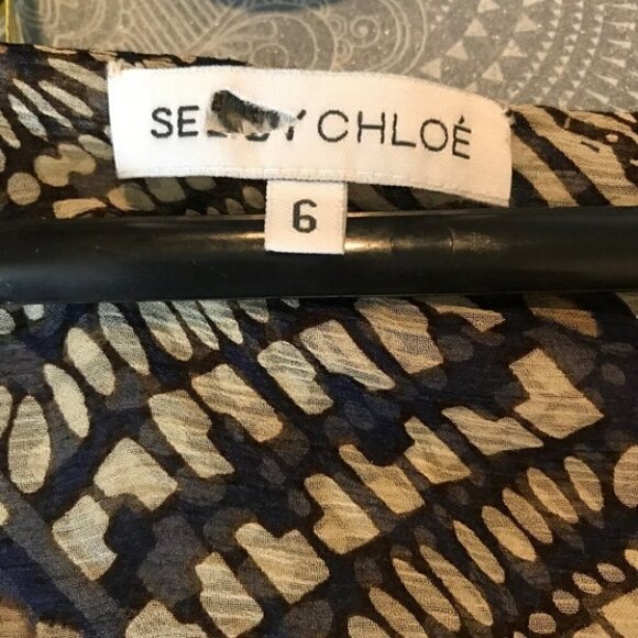 See By Chloe Silk Black and Cream  Patterned Sheer Blouse Size 6 - Picture 5 of 5